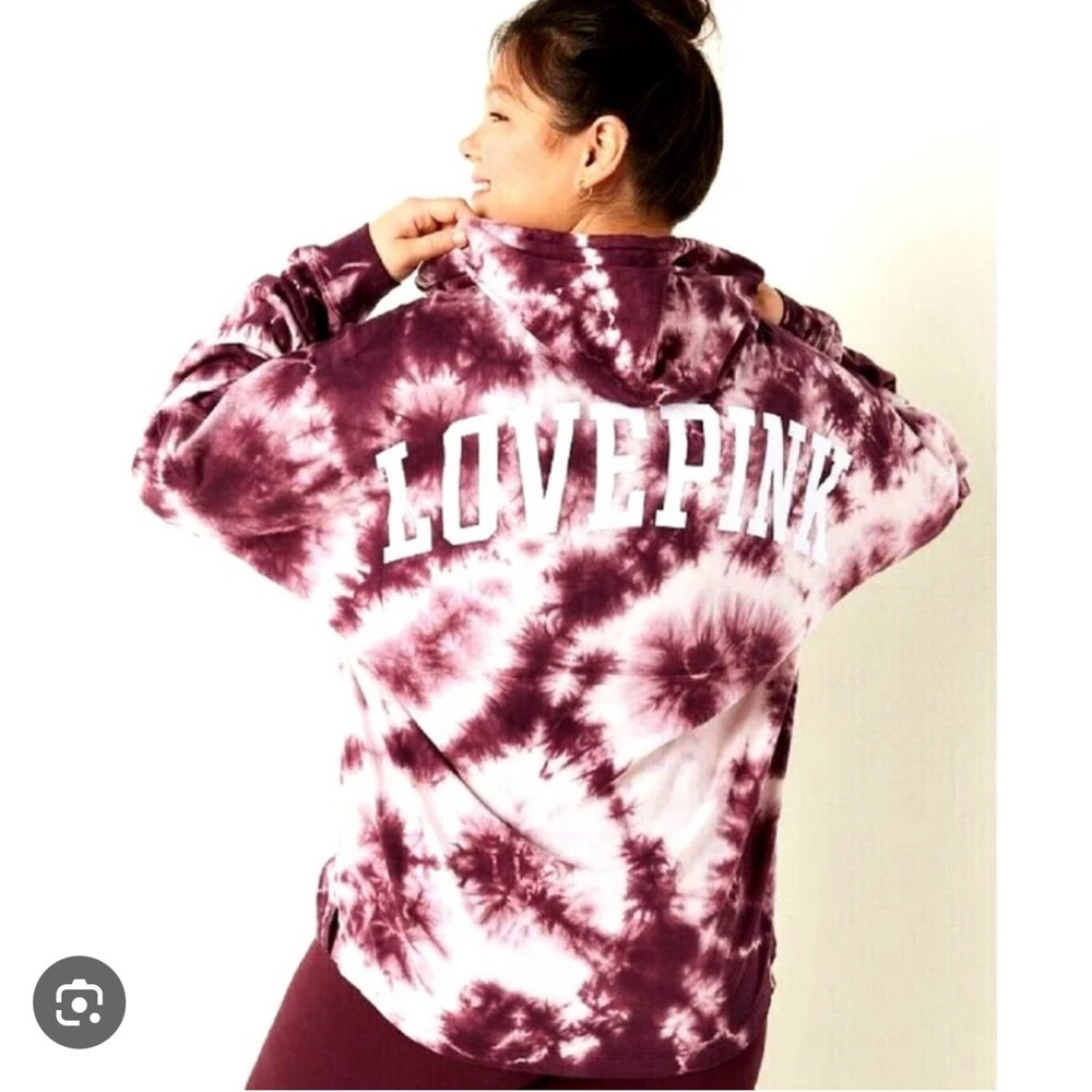 VS PINK Maroon Tie Dye Hooded Long Sleeve - Picture 1 of 5